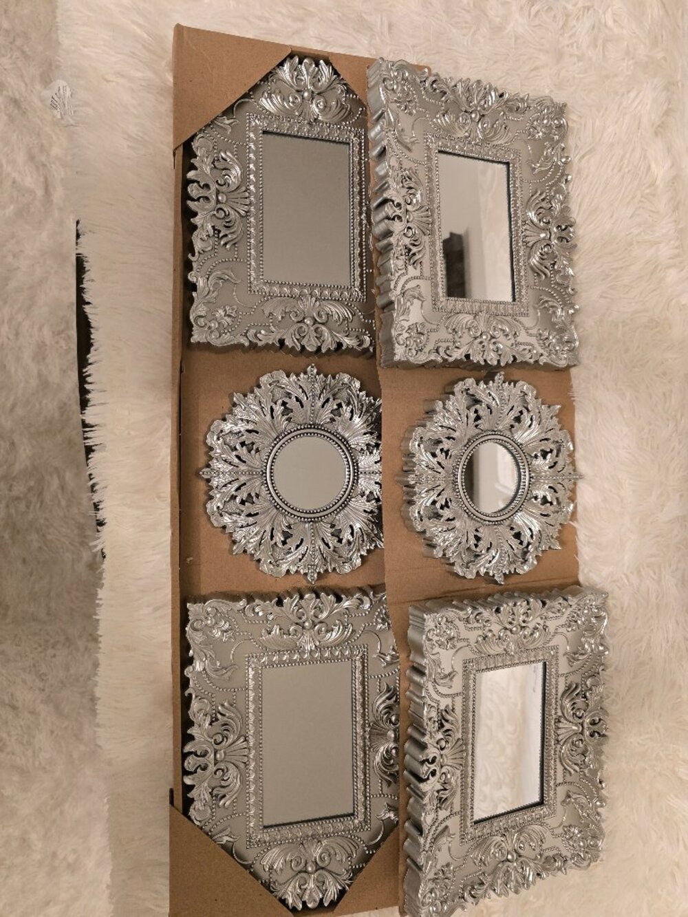 Set of 8 ornate frame matching wall resin mirrors
